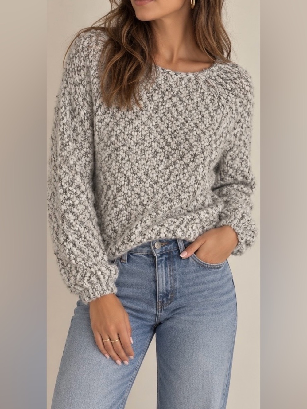Buffalo David Bitton Marled Grey Crewneck Cozy Boucle Sweater Size Small